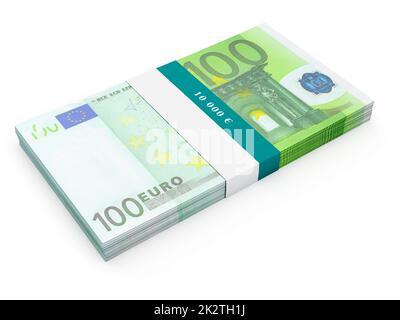 Bündel von 100-Euro-Banknotenwechseln, isoliert Stockfoto