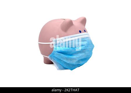 Schweinebank trägt chirurgische Gesichtsmaske Stockfoto