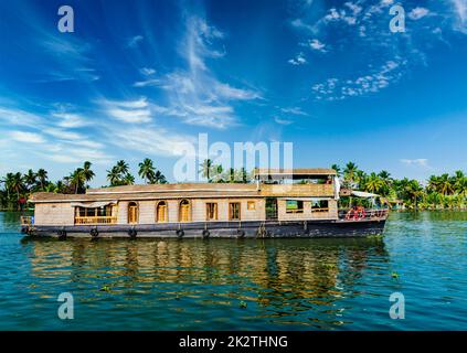 Hausboot in Kerala Backwaters, Indien Stockfoto