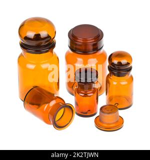 Set aus braunen Apothekenflaschen Stockfoto