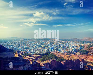 Panoramablick auf die blaue Stadt Jodhpur. Indien Stockfoto