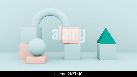 3D Darstellung eines abstrakten Hintergrunds mit Formen. Stockfoto
