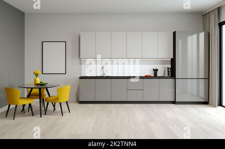 3D Rendern. Helles Küchendesign. Stockfoto