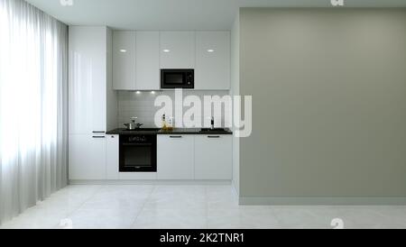 Küchenausstattung. 3D Rendering einer hellen Küche. Stockfoto