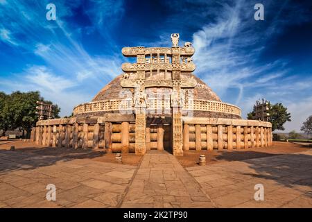 Große Stupa. Sanchi, Madhya Pradesh, Indien Stockfoto