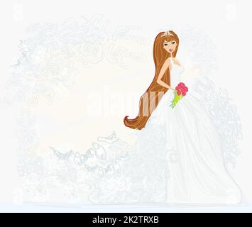 Schöne Braut mit Blumen Karte Stockfoto