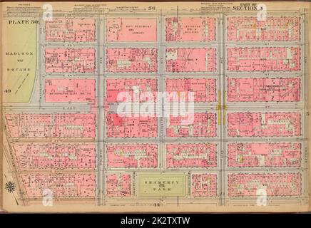 Kartografisch, Karten. 1921 - 1923. Lionel Pincus und Princess Firyal Map Division. Immobilien , New York (Bundesstaat) , New York, Manhattan (New York, N.Y.) Tafel 50: Begrenzt durch E. 26. Street, Second Avenue, E. 20. Street, Broadway, E. 23. Street und (Madison Square) Madison Avenue Stockfoto
