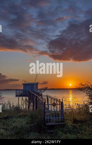 Traditionelle Fischerhütte am Fluss Gironde, Bordeaux, Aquitanien, Frankreich Stockfoto