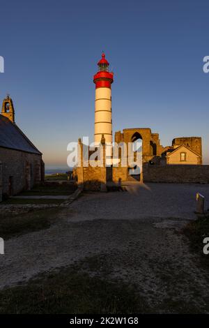 Leuchtturm Saint-Mathieu, Pointe Saint-Mathieu in Plougonvelin, Finistere, Frankreich Stockfoto
