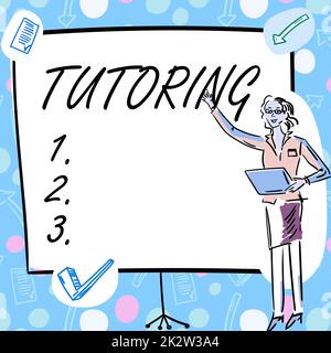 Schreiben Text anzeigen Tutoring. Geschäftsüberblick eine Handlung einer Person, die beschäftigt ist, um jemandem Wissen zu vermitteln Geschäftsfrau Gelegenheitsstand mit Diagrammen und neuen wunderbaren Ideen. Stockfoto