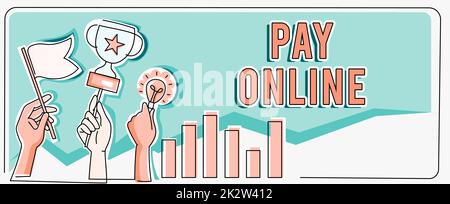 Schreiben mit Anzeige von Text Pay Online. Geschäftsidee Kaufen Sie Produkte oder Dienstleistungen mit Kreditkarte auf einer beliebigen Website zwei Köpfe verbundenes Puzzle, das Ihnen zeigt, wie Sie Probleme lösen und Erfolge teilen Stockfoto