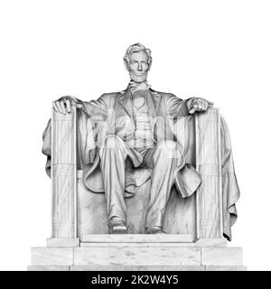 US-Präsident Abraham Lincoln setzte sich auf die Statue isoliert auf weiß Stockfoto