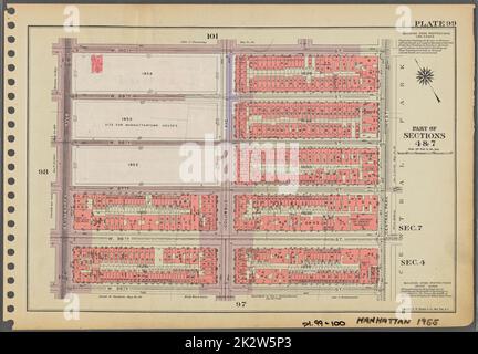 Kartografisch, Karten. 1955 - 1956. Lionel Pincus und Princess Firyal Map Division. Immobilien , New York (Bundesstaat) , New York (N.Y.), Manhattan (New York, N.Y.) Platte 99, Teil der Abschnitte 4 und 7: Begrenzt durch die W. 100. Street, Central Park West, W. 95. Street und Amsterdam Avenue. Stockfoto