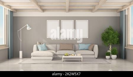 Postermodell in einem minimalistischen Wohnzimmer Stockfoto