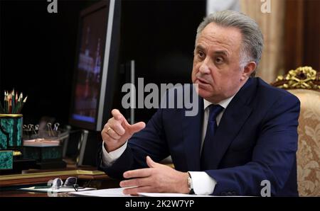 Moskau, Russland. 22. September 2022. DOM.RF-CEO Vitaly Mutko, während eines persönlichen Treffens mit dem russischen Präsidenten Wladimir Putin im Kreml am 22. September 2022 in Moskau, Russland. Kredit: Gavriil Grigorov/Kremlin Pool/Alamy Live Nachrichten Stockfoto