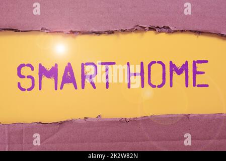 Textschild mit Smart Home. Geschäftsidee Automatisierungssystem Steuerung Beleuchtung Klima Entertainment-Systeme -48771 Stockfoto