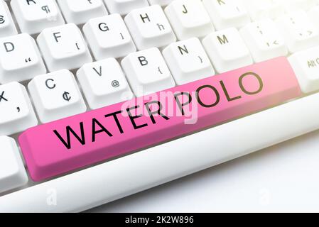 Text mit Inspiration Water Polo. Unternehmensübersicht Wettkampfsport im Team spielte im Wasser zwischen zwei Teams -48931 Stockfoto