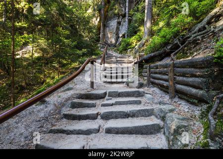 Wanderweg im Naturschutzgebiet Adrspach-Teplice Rocks, Tschechische Republik Stockfoto