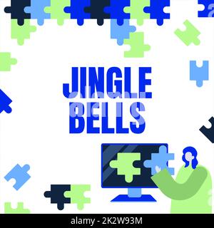 Inspiration mit dem Schild „Jingle Bells“. Business präsentiert die berühmtesten traditionellen Weihnachtslieder der ganzen Welt, Puzzlestücke mit innovativen Problemlösungskonzepten. Stockfoto