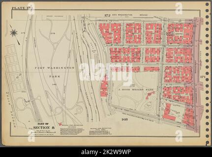 Kartografisch, Karten. 1955 - 1956. Lionel Pincus und Princess Firyal Map Division. Immobilien , New York (Bundesstaat) , New York (N.Y.), Manhattan (New York, N.Y.) Platte 170, Teil von Abschnitt 8: Begrenzt durch W. 178. Street, Broadway, W. 173. Street und (Hudson River, Fort Washington Park) Riverside Drive. Stockfoto