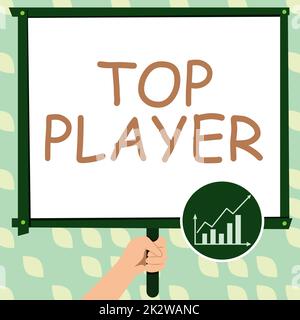 Handschriftliches Schild Top Player. Das Internet-Konzept ist das beste in Sportspielen wie Fußball oder elektronischen Spielen Hand Holding Panel Board zeigt die neuesten Strategien für finanzielles Wachstum. Stockfoto