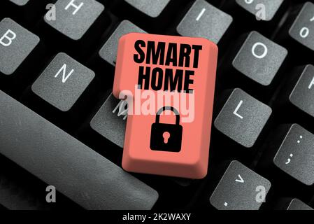 Handschriftschild Smart Home. Wort für Automatisierungssystem Steuerung Beleuchtung Klima Entertainment-Systeme -49069 Stockfoto