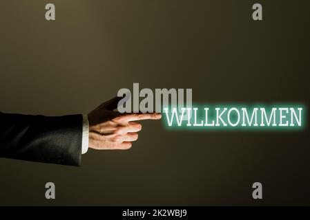 Schreiben mit Text Willkommen. Wort für die Begrüßung der Veranstaltung oder Ihr Zuhause etwas in diesem Sinne -47342 Stockfoto