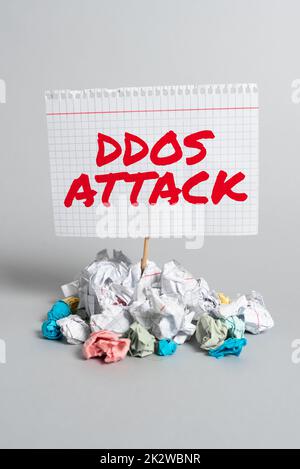 Konzeptioneller Titel DDoS-Angriff. Geschäftskonzept-Täter versucht, Netzwerkressourcen nicht verfügbar zu machen -47804 Stockfoto