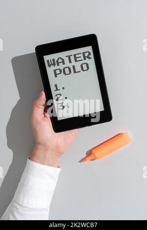 Text mit Inspiration Water Polo. Business-Ansatz Competitive Mannschaftssport spielte im Wasser zwischen zwei Teams -47169 Stockfoto