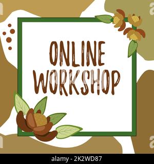 Konzeptionelle Darstellung Online-Workshop. Konzeptionelle Fotoshows von Waren und Waren über die elektronischen Websites Blank Frame dekoriert mit abstrakt modernisierten Formen Blumen und Blattwerk. Stockfoto