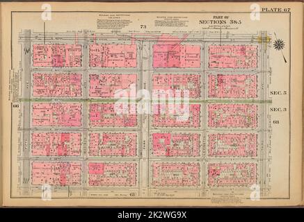 Kartografisch, Karten. 1921 - 1923. Lionel Pincus und Princess Firyal Map Division. Immobilien , New York (Bundesstaat) , New York, Manhattan (New York, N.Y.) Tafel 67: Begrenzt durch E. 42. Street, Third Avenue, E. 37. Street und Fifth Avenue Stockfoto