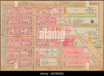 Kartografisch, Karten. 1921 - 1923. Lionel Pincus und Princess Firyal Map Division. Immobilien , New York (Bundesstaat) , New York, Manhattan (New York, N.Y.) Platte 51: Begrenzt durch E. 26. Street, East River Piers, Exterior Street, E. 20. Street und Second Avenue Stockfoto