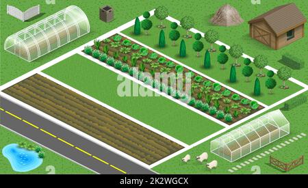 Set von Farmplanungselementen Bäume Pflanzen Stock Vektor