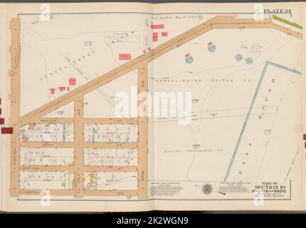 Kartografisch, Karten. 1942 - 1957. Lionel Pincus und Princess Firyal Map Division. Immobilien , New York (Bundesstaat) , New York (N.Y.), Bronx (New York, N.Y.) , Karten Doppelseitenplatte Nr. 34, Teil von Abschnitt 10, Borough of the Bronx: Bounded by (Consolidated Edison Co.) Hunts Point Avenue, Farragut Street, East River, Ryawa Avenue, Longfellow Avenue und East Bay Avenue Stockfoto