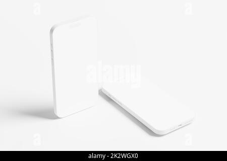 Phone 14 Pro Max Clay 3D Rendering White Blank Mockup Stockfoto