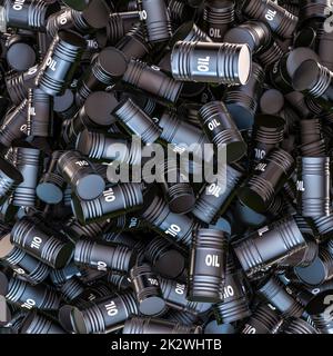 Gestapelte Ölfässer. Stockfoto