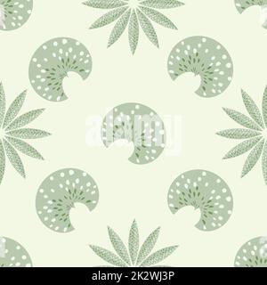 Abstrakte Seeigel Schale und Seesterne nahtlose Vektor-Muster. Einfacher hellgrüner Hintergrund mit stacheligen marinen Wirbeltieren. Meeresbewohner Stock Vektor