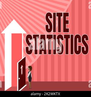 Textüberschrift zur Darstellung der Standortstatistik. Geschäftsbeispiele zur Messung des Verhaltens von Besuchern auf bestimmten Webseiten Lady Standing Front of Door Opening New opportunities for success. Stockfoto