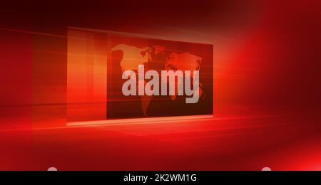 Moderner Studiobereich mit Weltkarte auf Flachbildschirm der Serie 1363 Stockfoto