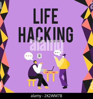 Konzeptionelle Überschrift Life Hacking. Geschäftsansatz Einfache und clevere Techniken zur einfachen Erledigung von Aufgaben Kollegen, die in Meetings Ideen für zukünftige Projektverbesserungen diskutieren. Stockfoto
