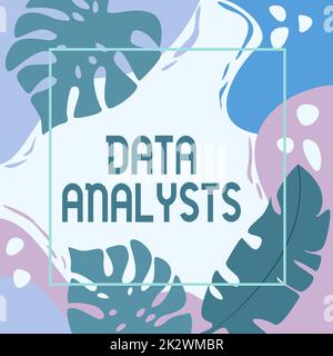 Textzeichen mit Datenanalysten. Internet Concept Programmer Design and Create Report identifiziert Muster Blank Frame dekoriert mit abstrakten, modernisierten Formen Blumen und Laub. Stockfoto