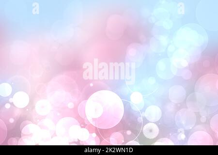 Abstrakt verschwommen frisch lebendig Frühling Sommer Licht zarte Pastell Gradienten blau türkis rosa Bokeh Hintergrundstruktur mit hellen kreisförmigen weichen Farben Lichter. Wunderschöne Hintergrunddarstellung. Stockfoto