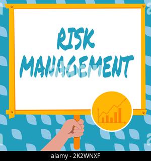 Schreiben mit Anzeige von Text Risk Management. Geschäftsansatz Bewertung finanzieller Risiken oder Probleme mit Verfahren Hand Holding Panel Board präsentiert die neuesten Strategien für Finanzwachstum. Stockfoto