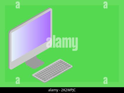 Monitor mit Tastatur symbolisiert die Online-Verbindung zwischen Kollegen, die Projektziele erreichen. Das angezeigte elektrische Gerät zeigt eine erfolgreiche Netzwerkkommunikation an. Stockfoto