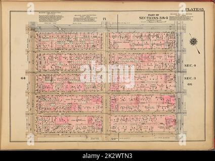 Kartografisch, Karten. 1927. Lionel Pincus und Prinzessin Firyal Map Division. Immobilien , New York (Bundesstaat) , New York, Manhattan (New York, N.Y.) Platte 65, Teil der Abschnitte 3 und 4: Begrenzt durch W. 42. Street, Seventh Avenue, W. 37. Street und Ninth Avenue Stockfoto