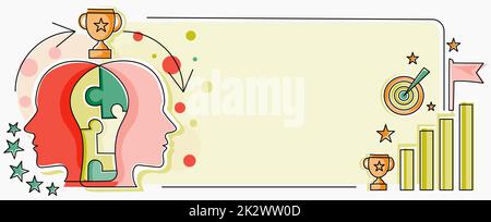 Zwei Köpfe, Die Mit Dem Puzzle Verbunden Sind: Probleme Lösen Und Erfolge Teilen. Gehirne Vernetzen Ideen Lösen Ergebnisse Erzielen Erfolge Stockfoto