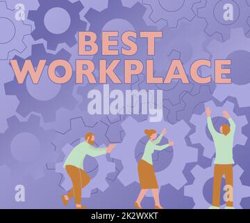 Schreiben mit Anzeige des Textes „Beste Arbeitsumgebung“. Konzept bedeutet ideales Unternehmen für die Zusammenarbeit mit Kollegen mit hoher Vergütung stressfreie Kollegen mit Zahnrädern organisieren neuen Arbeitsablauf Teamarbeit erreichen. Stockfoto