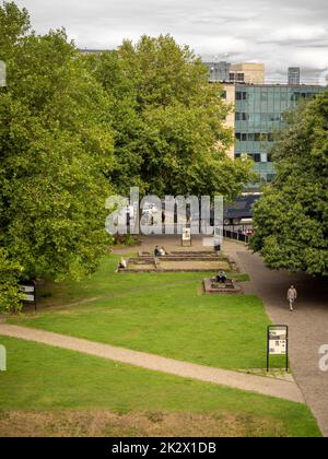 Erhöhter Blick auf den Castlefield Urban Heritage Park Manchester. VEREINIGTES KÖNIGREICH Stockfoto