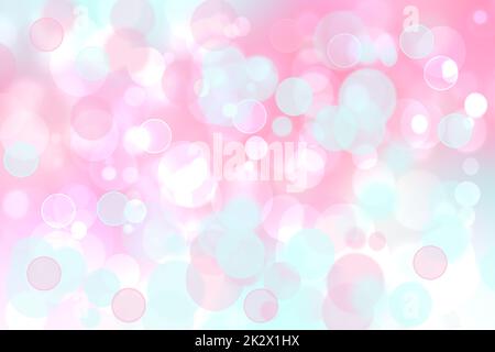 Abstrakt verschwommen frisch lebendig Frühling Sommer Licht zarte Pastell Gradienten blau türkis rosa Bokeh Hintergrundstruktur mit hellen kreisförmigen weichen Farben Lichter. Wunderschöne Hintergrunddarstellung. Stockfoto