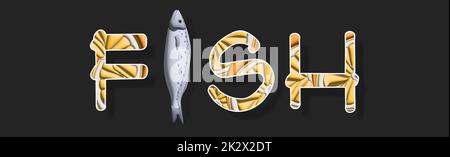 Text wie ein Fisch. Elegantes Design für eine Marke, ein Label oder eine Werbung Stockfoto